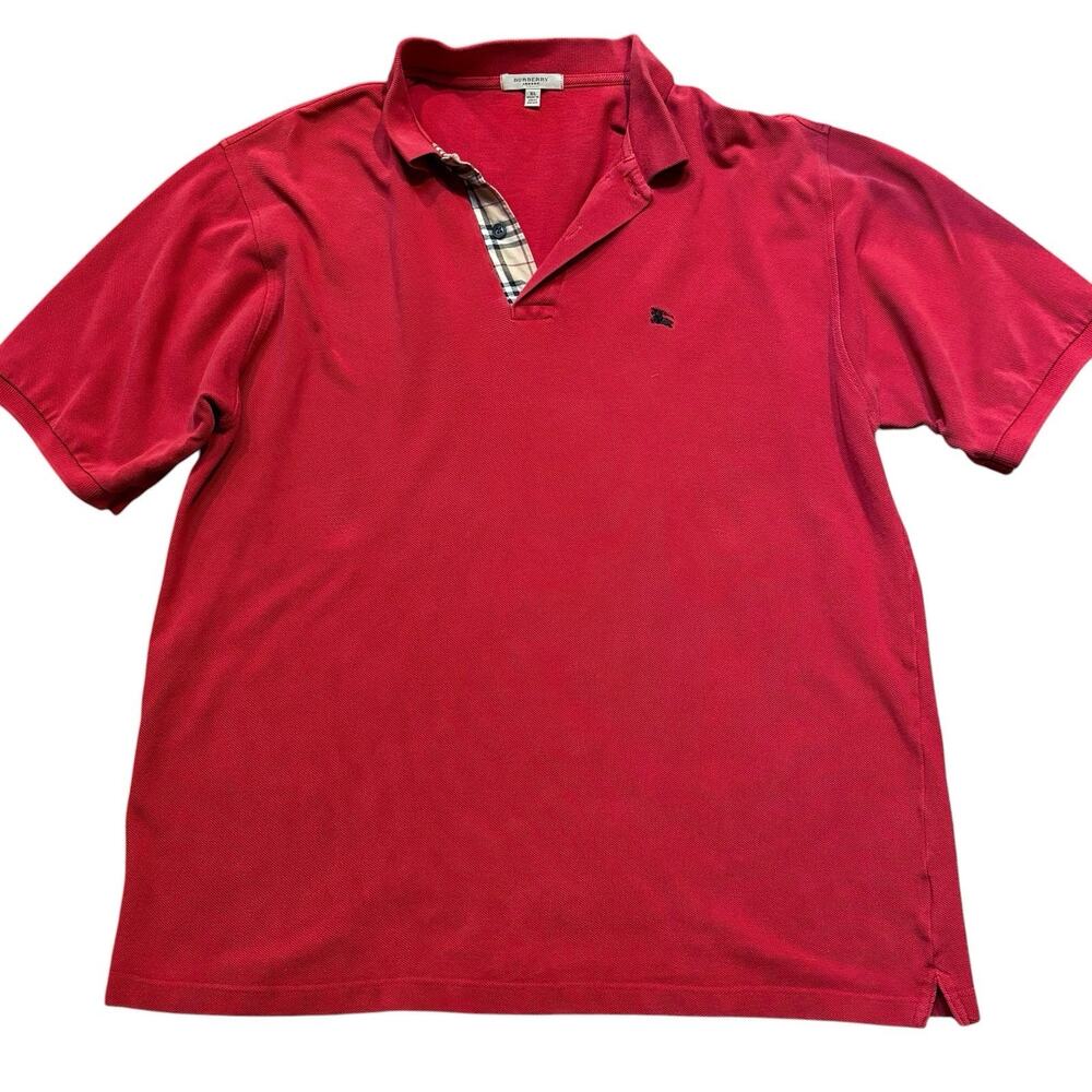 Vintage Burberry London Polo Shirt Nova Check Plaid Placket Red Men's XL